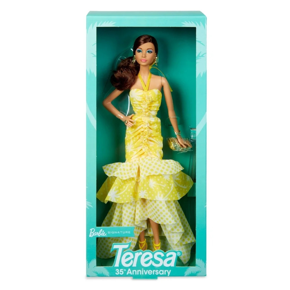 NRFB, NIB, Barbie Signature Teresa 35th Anniversary Mattel Doll in Canary Yellow